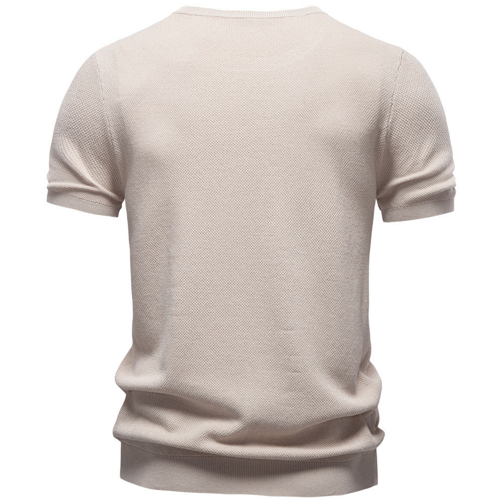 Camiseta de punto texturizado con cuello redondo para hombre-thumbmail-3