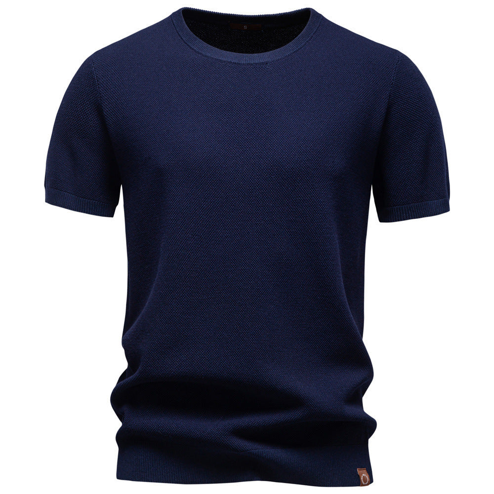 Camiseta de punto texturizado con cuello redondo para hombre-thumbmail-4