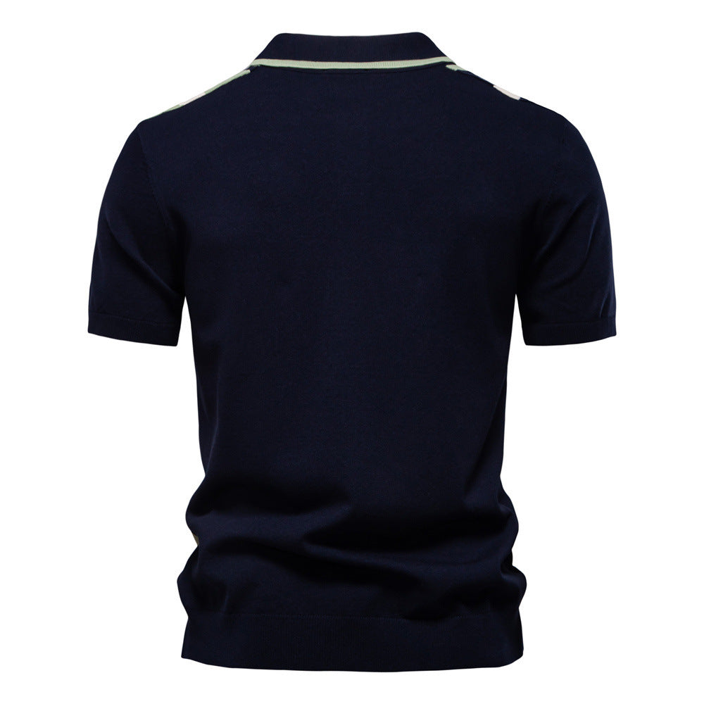 Polo en maille à rayures et empiècements colorés pour homme-thumbmail-5