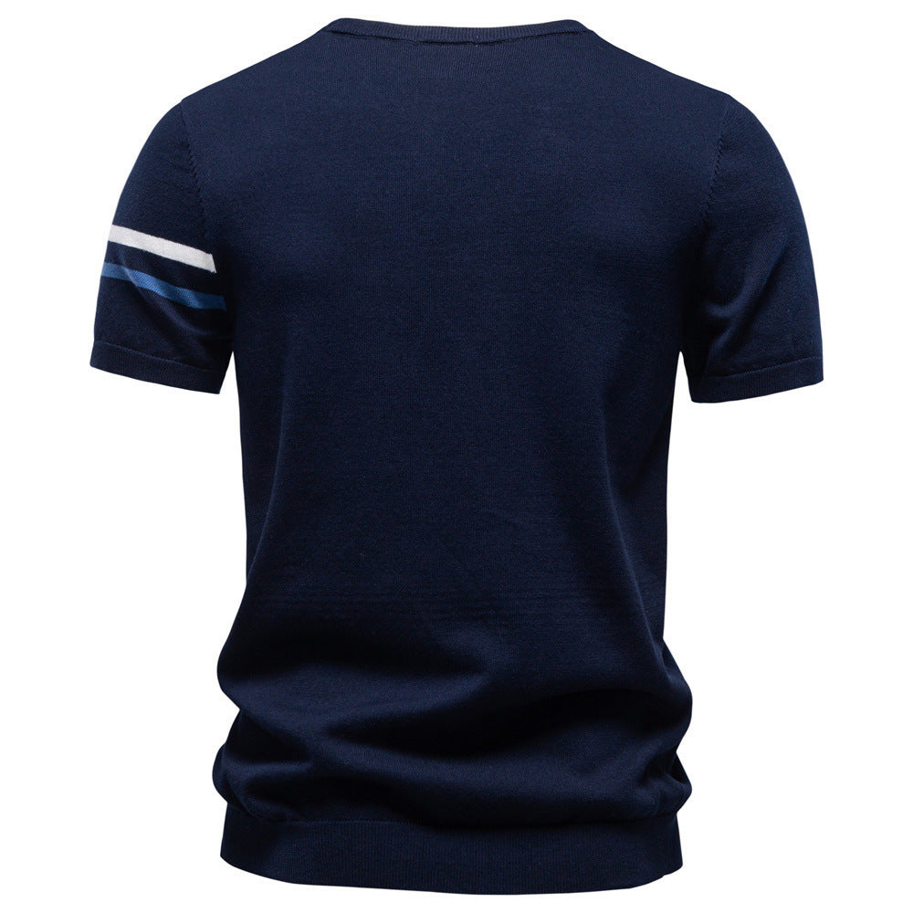 Camiseta de punto de algodón con cuello redondo para hombre-thumbmail-4