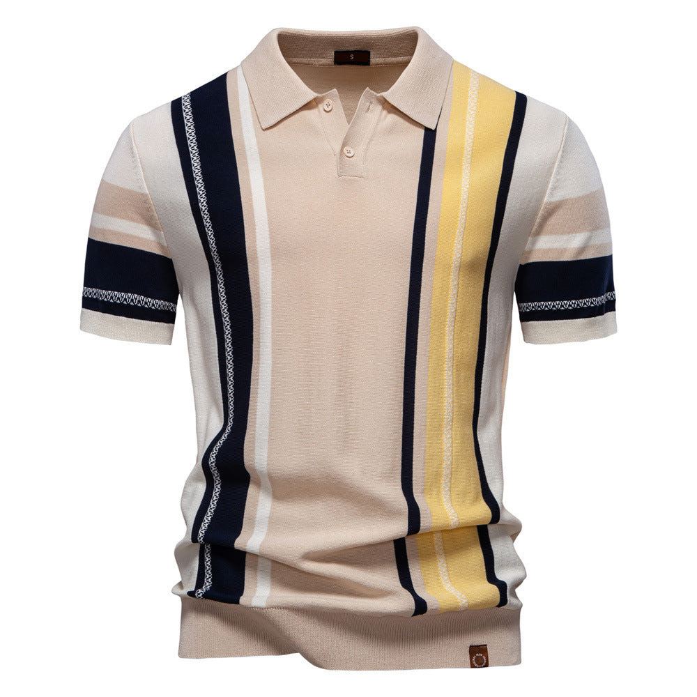 Polo en maille à rayures et empiècements colorés pour homme-thumbmail-6