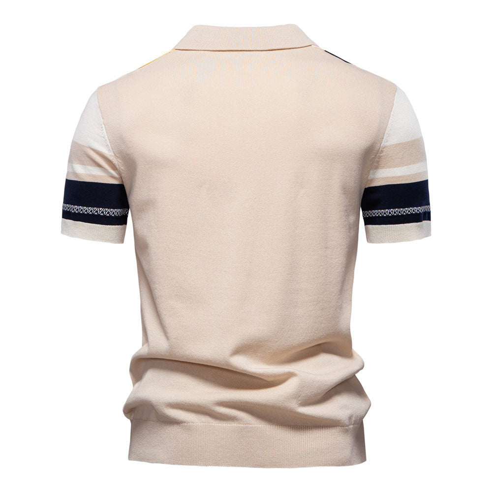 Polo en maille à rayures et empiècements colorés pour homme-thumbmail-7