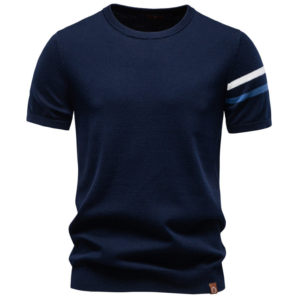Camiseta de punto de algodón con cuello redondo para hombre-thumbmail-6