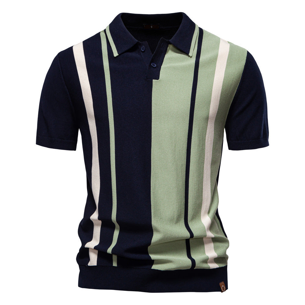 Polo en maille à rayures et empiècements colorés pour homme-thumbmail-9