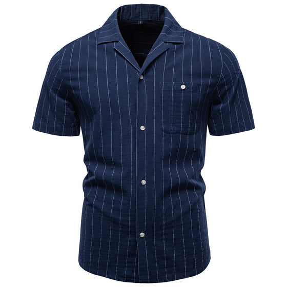 Men’s Striped Cotton Blend Short Sleeve Shirt