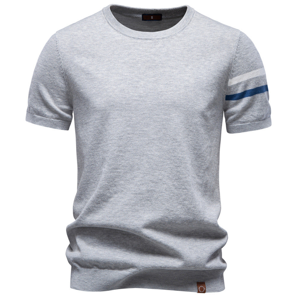 Camiseta de punto de algodón con cuello redondo para hombre-thumbmail-9