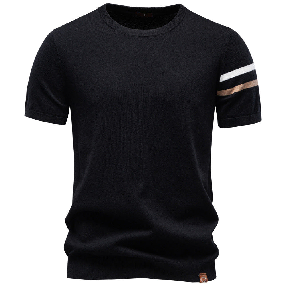 Camiseta de punto de algodón con cuello redondo para hombre-thumbmail-10