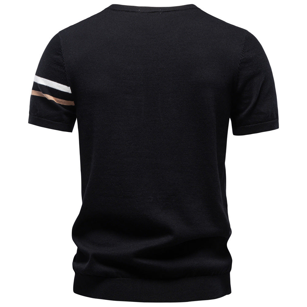Camiseta de punto de algodón con cuello redondo para hombre-thumbmail-14