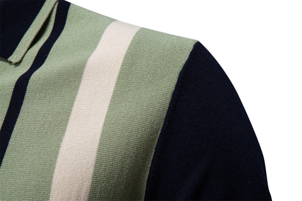 Polo en maille à rayures et empiècements colorés pour homme-thumbmail-16