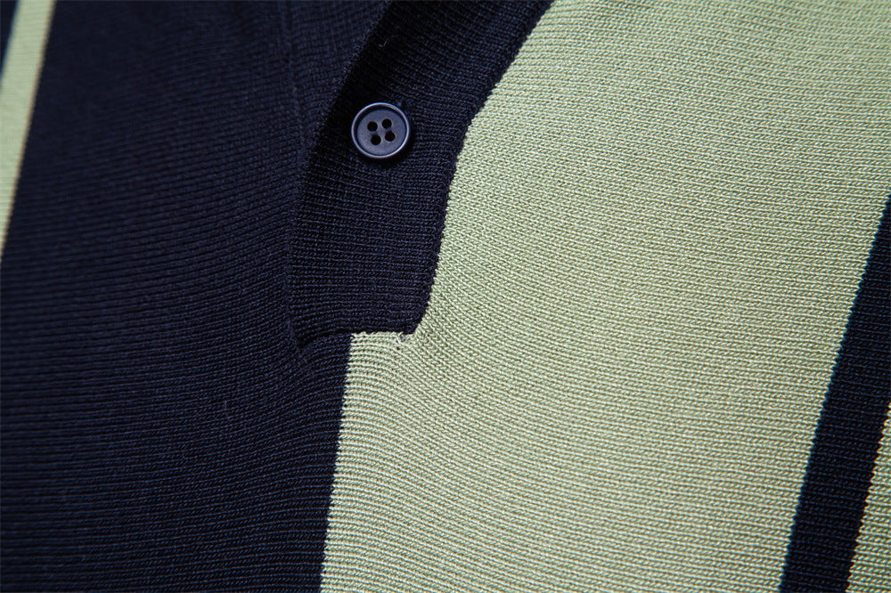 Polo en maille à rayures et empiècements colorés pour homme-thumbmail-17