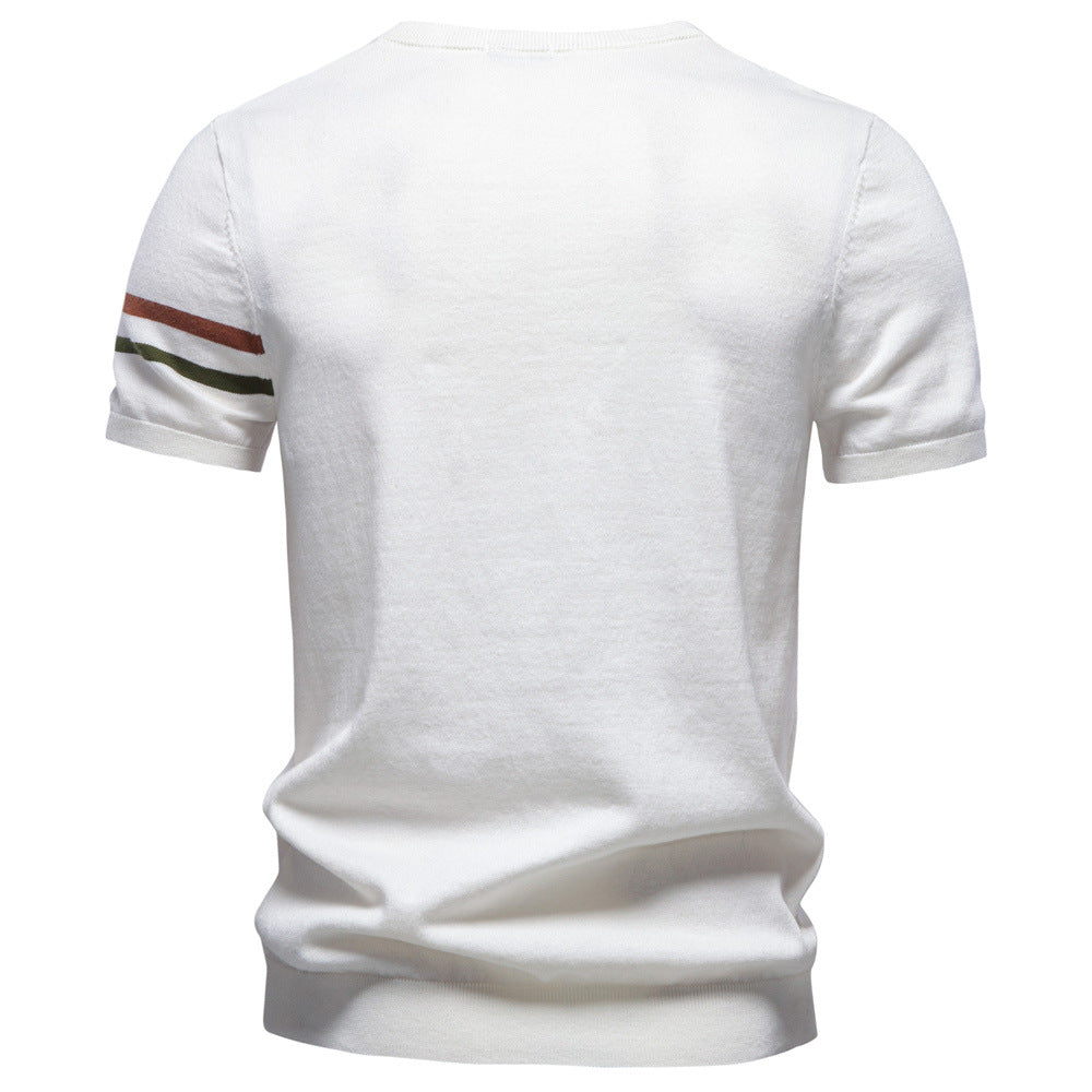 Camiseta de punto de algodón con cuello redondo para hombre-thumbmail-16