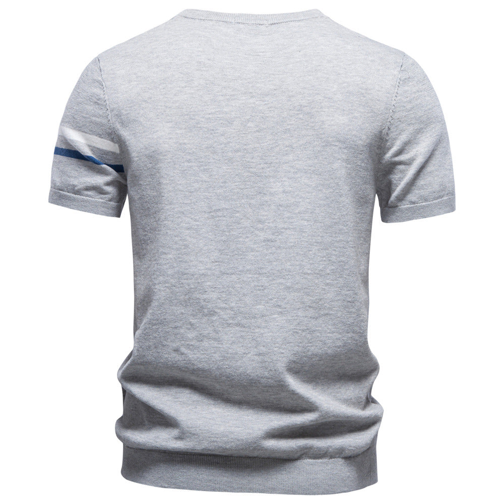Camiseta de punto de algodón con cuello redondo para hombre-thumbmail-18