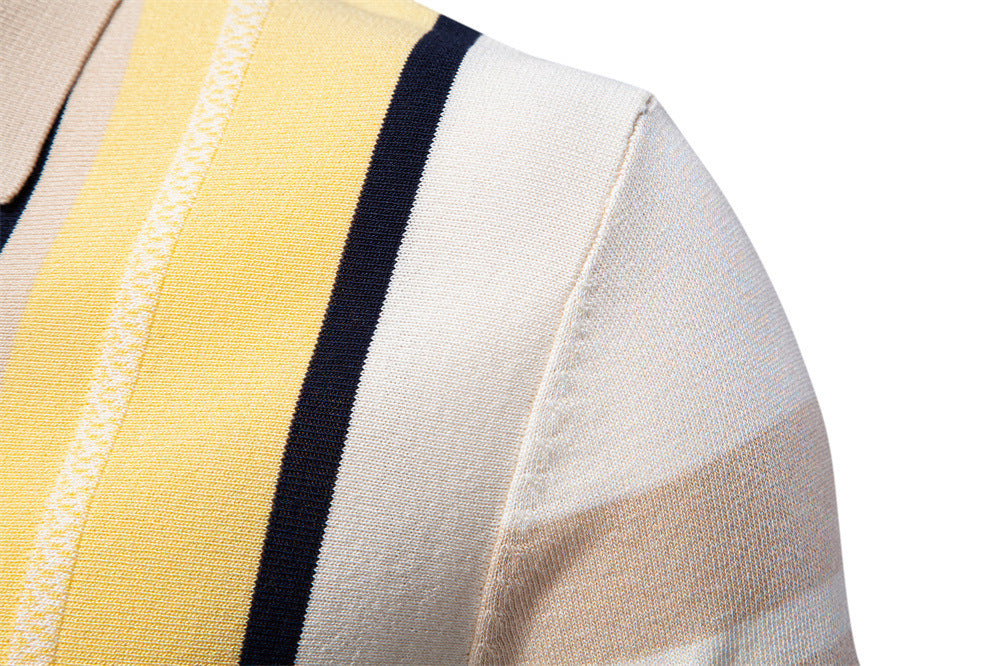 Polo en maille à rayures et empiècements colorés pour homme-thumbmail-32