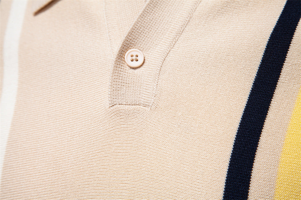 Polo en maille à rayures et empiècements colorés pour homme-thumbmail-34