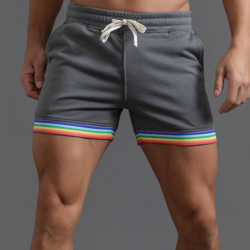 Shorts da uomo in cotone elasticizzato con bordo arcobaleno
