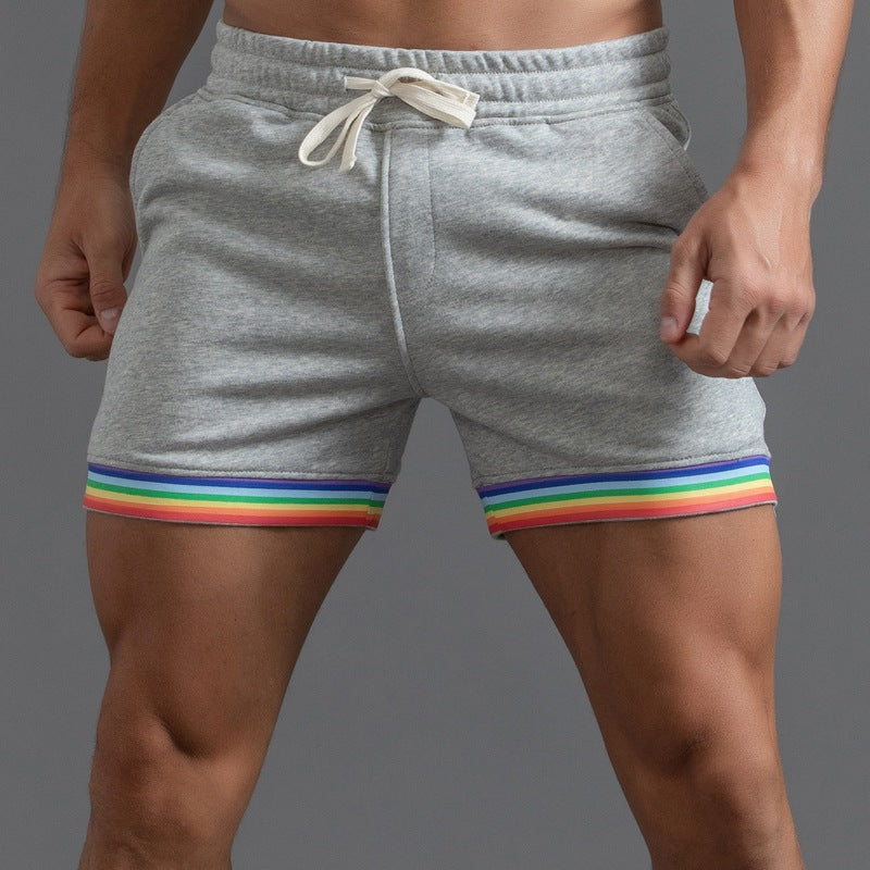 Shorts da uomo in cotone elasticizzato con bordo arcobaleno-thumbmail-3