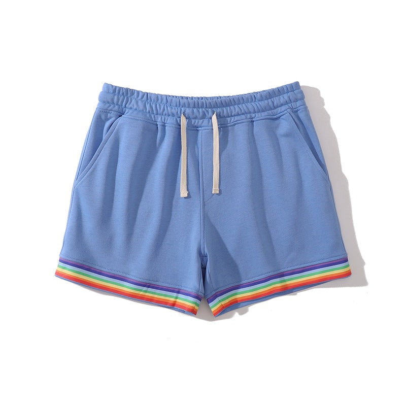 Shorts da uomo in cotone elasticizzato con bordo arcobaleno-thumbmail-5
