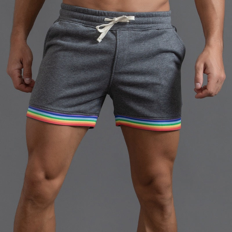 Shorts da uomo in cotone elasticizzato con bordo arcobaleno-thumbmail-6