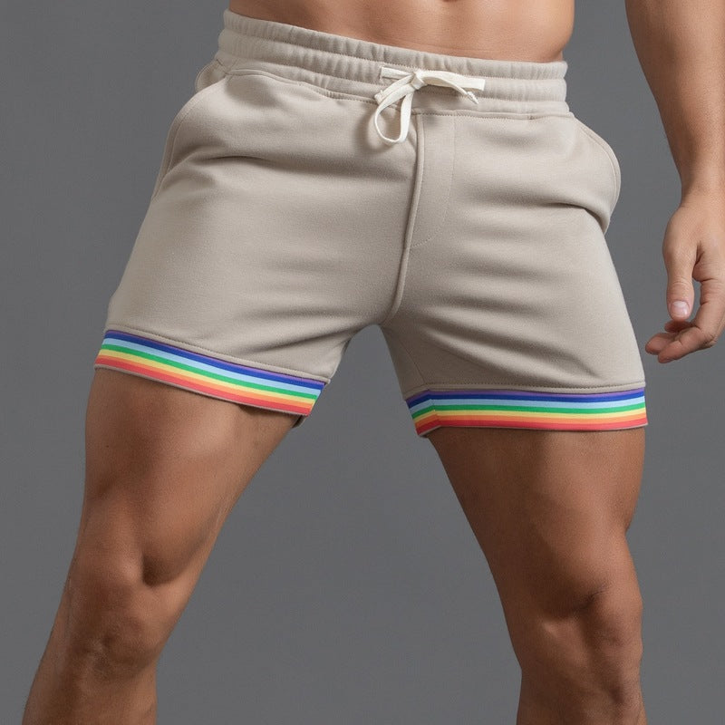 Shorts da uomo in cotone elasticizzato con bordo arcobaleno-thumbmail-7