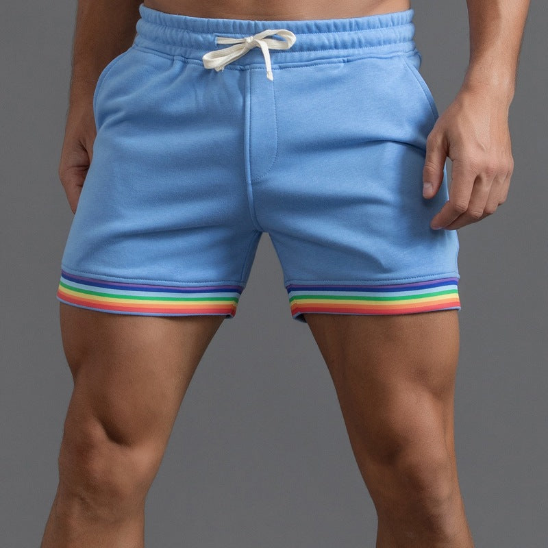 Shorts da uomo in cotone elasticizzato con bordo arcobaleno-thumbmail-8
