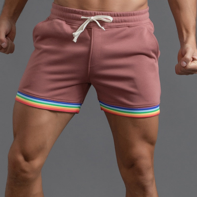 Shorts da uomo in cotone elasticizzato con bordo arcobaleno-thumbmail-9