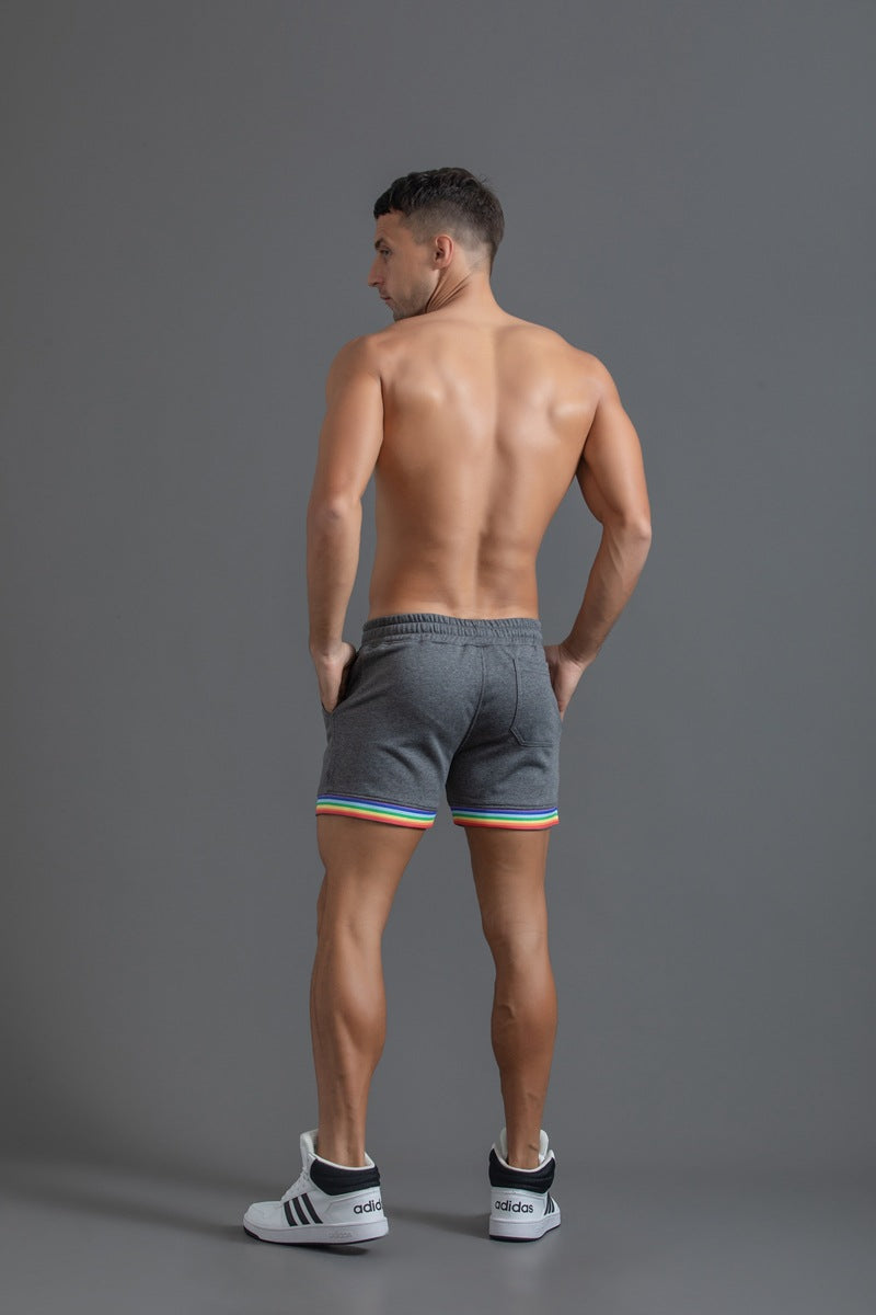 Shorts da uomo in cotone elasticizzato con bordo arcobaleno-thumbmail-16