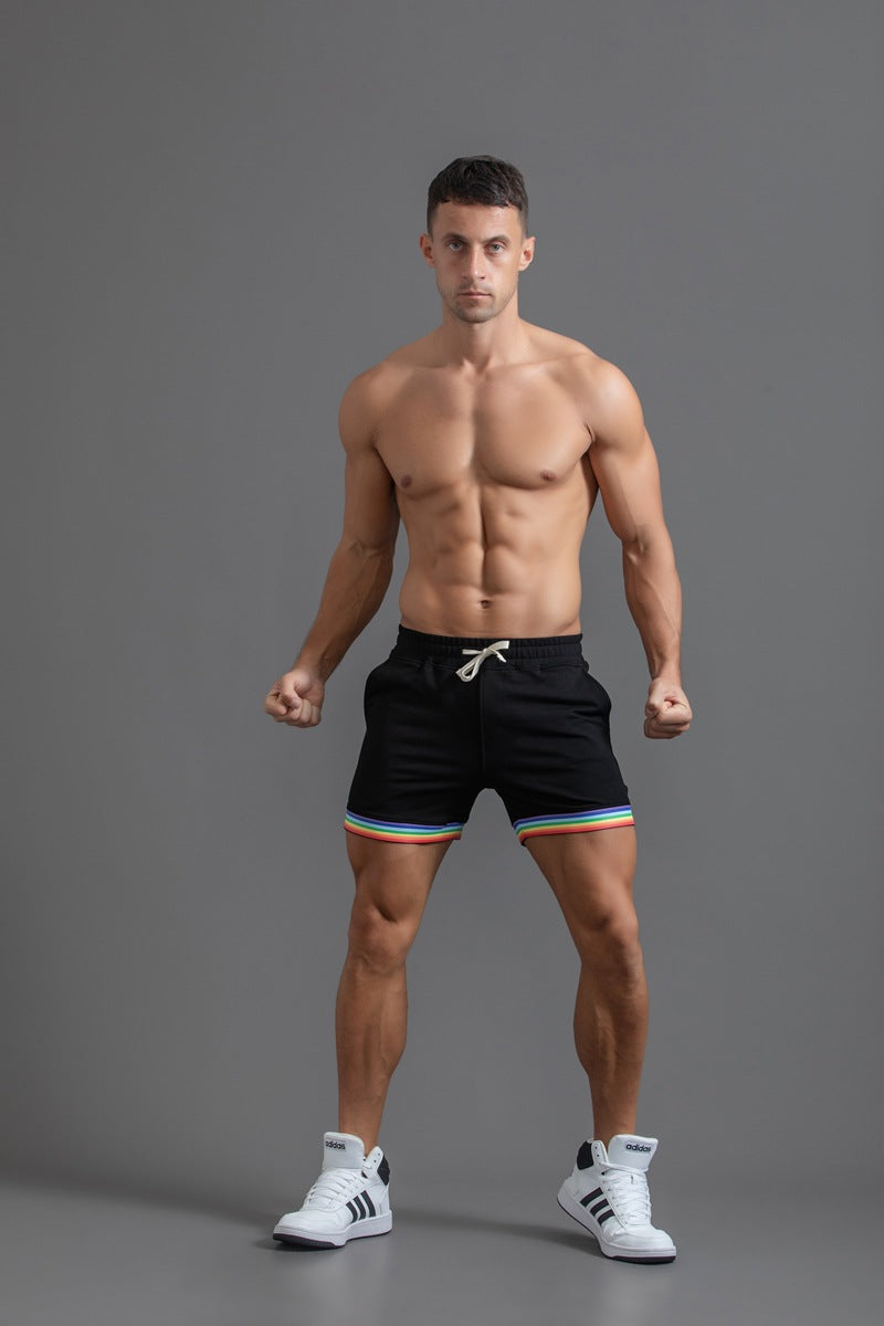 Shorts da uomo in cotone elasticizzato con bordo arcobaleno-thumbmail-19