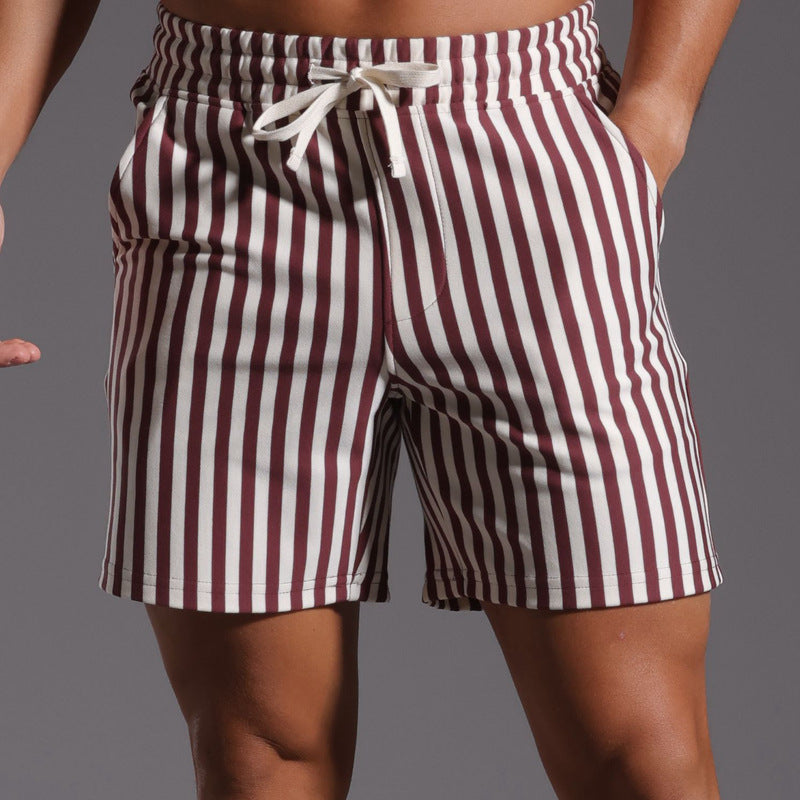 Shorts da uomo a righe in misto cotone con vita elasticizzata
