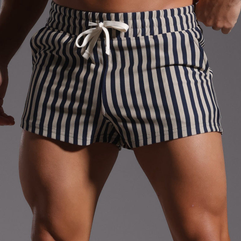 Shorts da uomo a righe in misto cotone con vita elasticizzata - cavallo interno da 2"