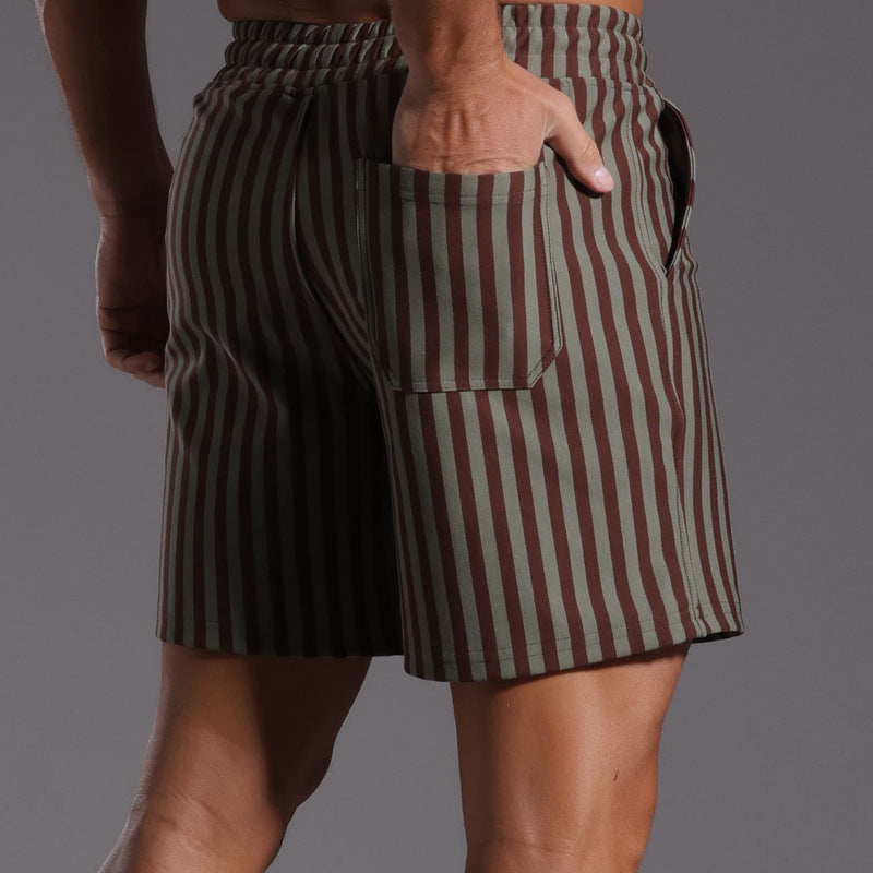 Shorts de mezcla de algodón a rayas con cintura elástica para hombre-thumbmail-5