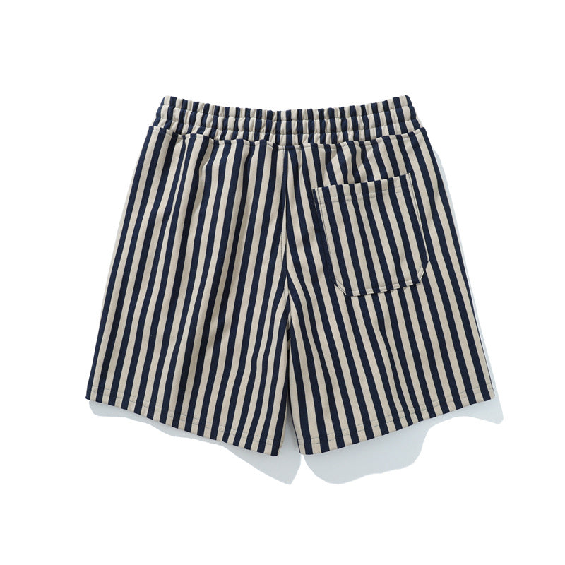 Shorts de mezcla de algodón a rayas con cintura elástica para hombre-thumbmail-25
