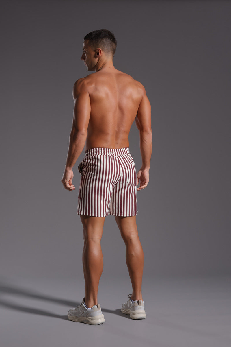 Shorts de mezcla de algodón a rayas con cintura elástica para hombre-thumbmail-9