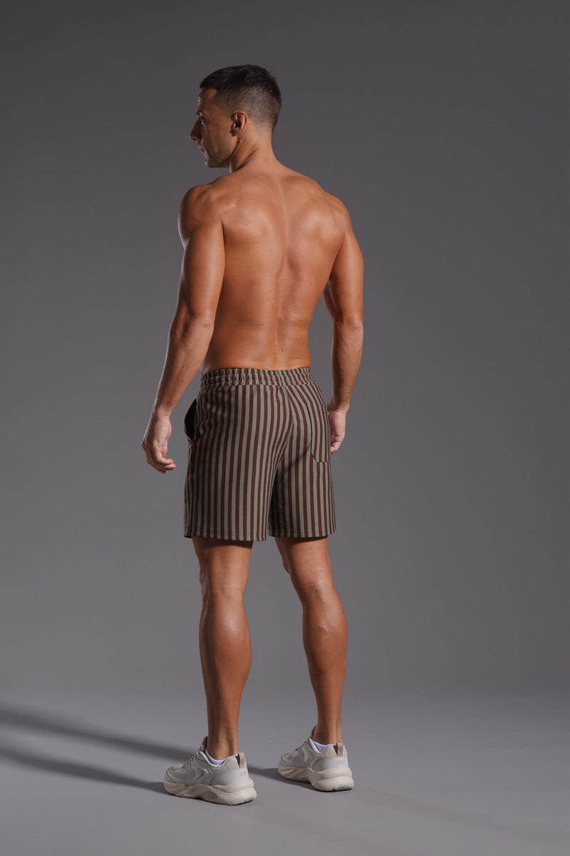 Shorts de mezcla de algodón a rayas con cintura elástica para hombre-thumbmail-22