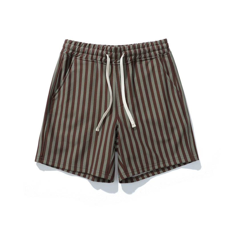 Shorts de mezcla de algodón a rayas con cintura elástica para hombre-thumbmail-23