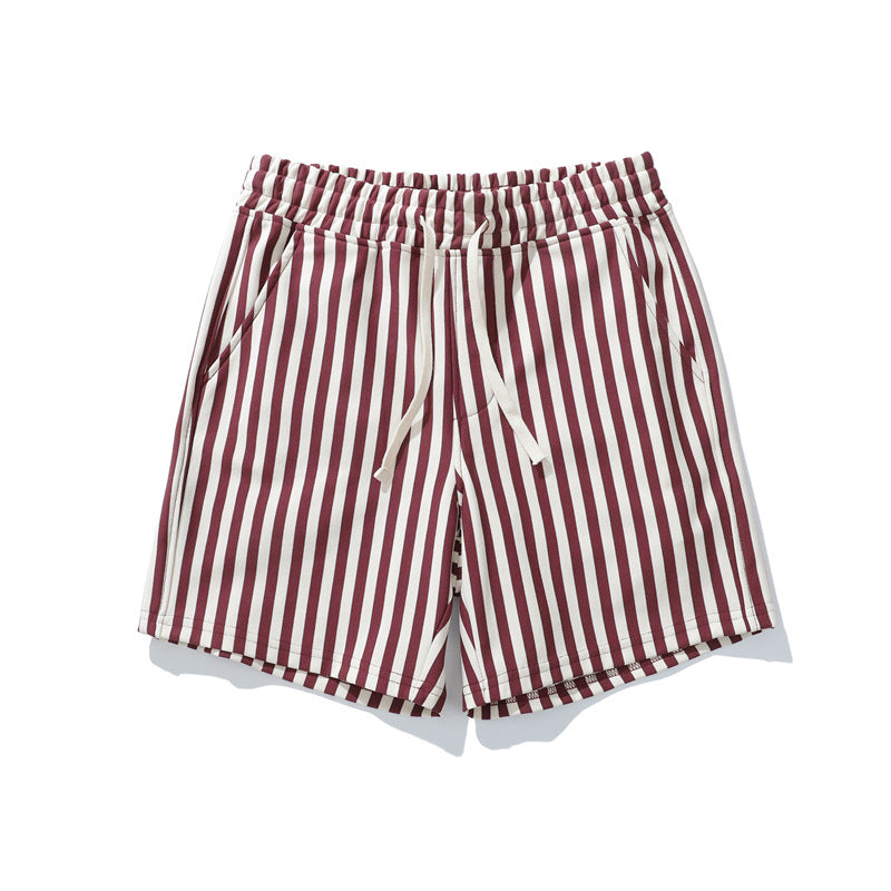 Shorts de mezcla de algodón a rayas con cintura elástica para hombre-thumbmail-24