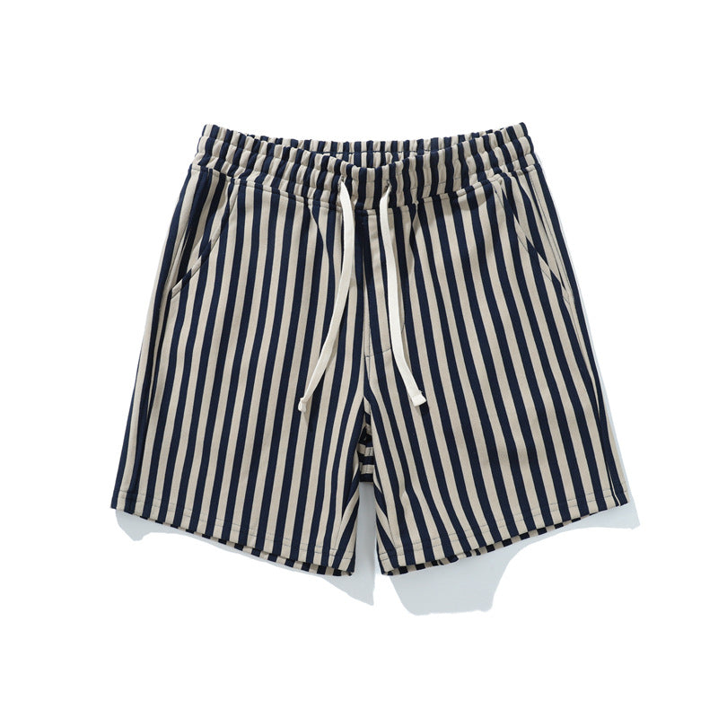 Shorts de mezcla de algodón a rayas con cintura elástica para hombre-thumbmail-26