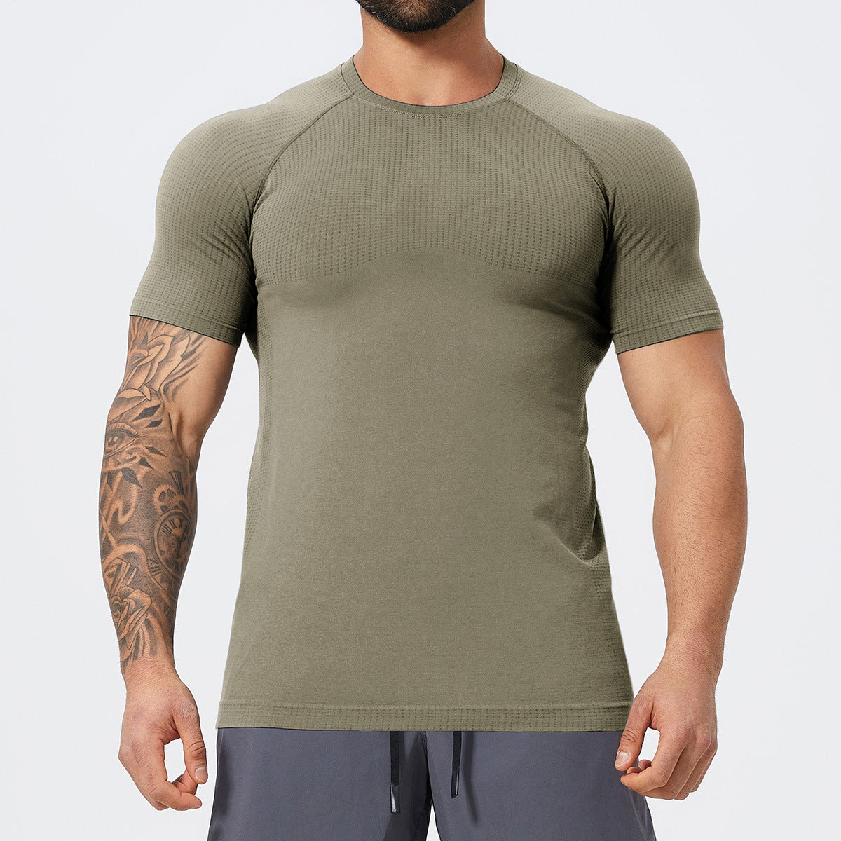 Men's Seamless Short Sleeve Muscle Fit Workout T-Shirt-thumbmail-3