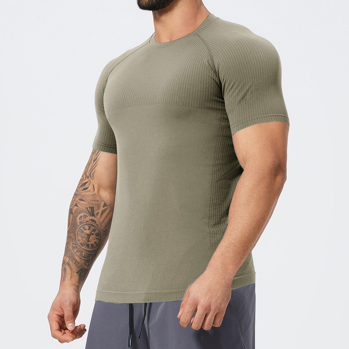 Men's Seamless Short Sleeve Muscle Fit Workout T-Shirt-thumbmail-4