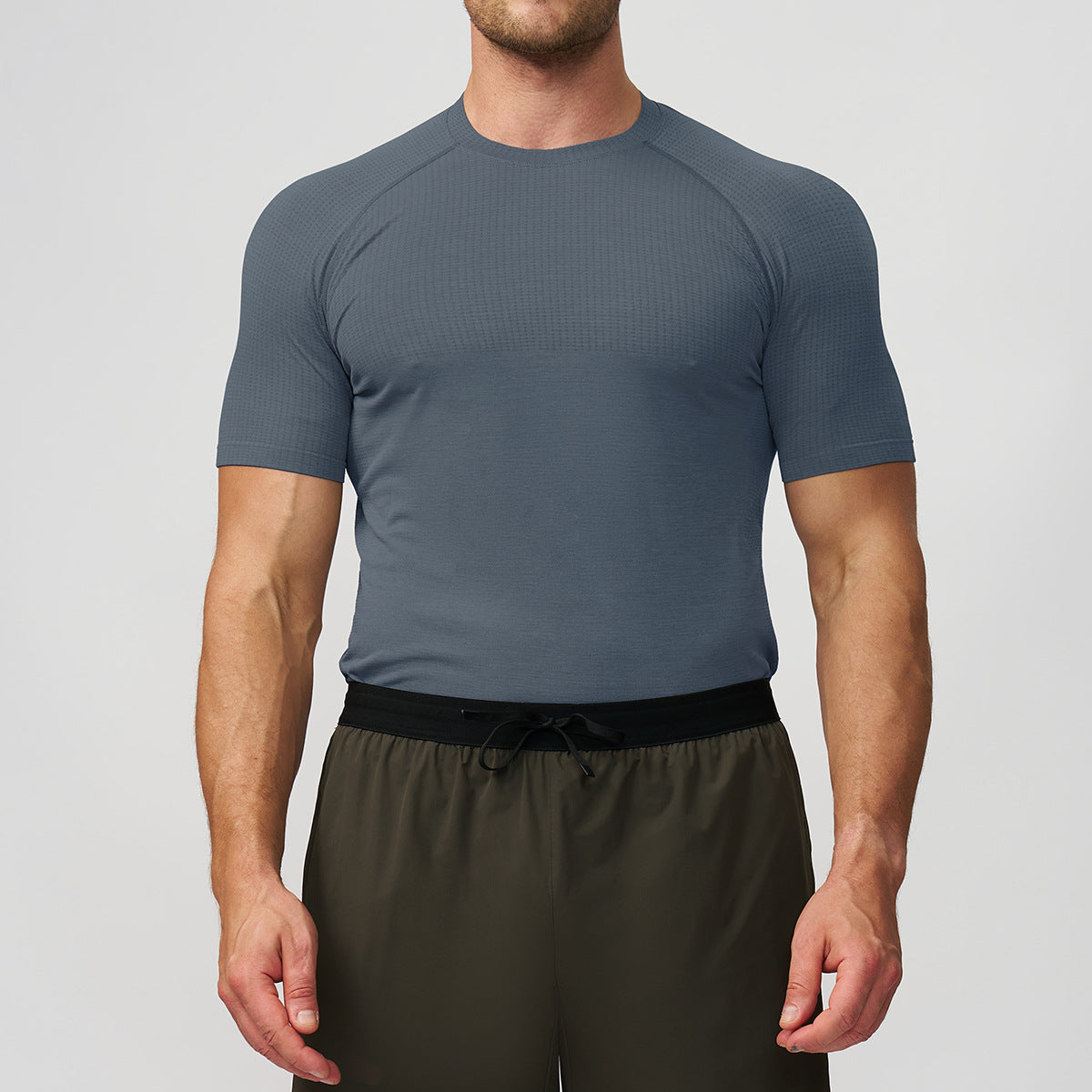Men's Seamless Short Sleeve Muscle Fit Workout T-Shirt-thumbmail-9