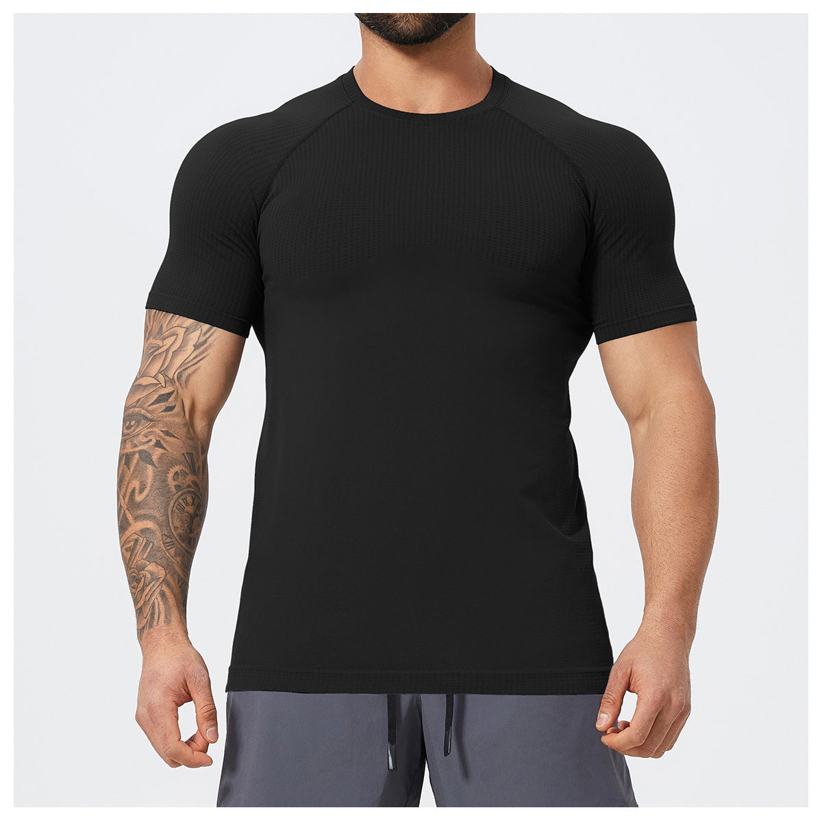 Men's Seamless Short Sleeve Muscle Fit Workout T-Shirt-thumbmail-15