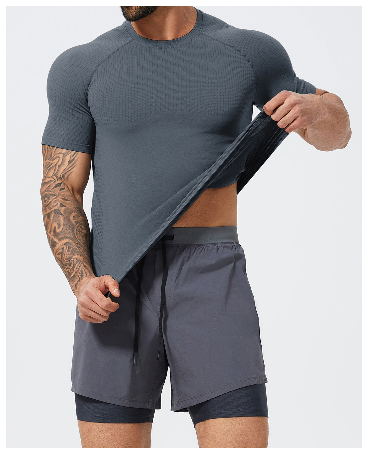 Men's Seamless Short Sleeve Muscle Fit Workout T-Shirt-thumbmail-19