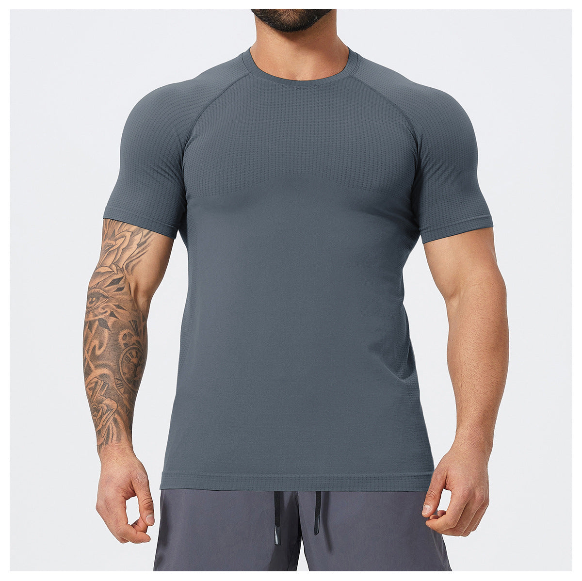 Men's Seamless Short Sleeve Muscle Fit Workout T-Shirt-thumbmail-20