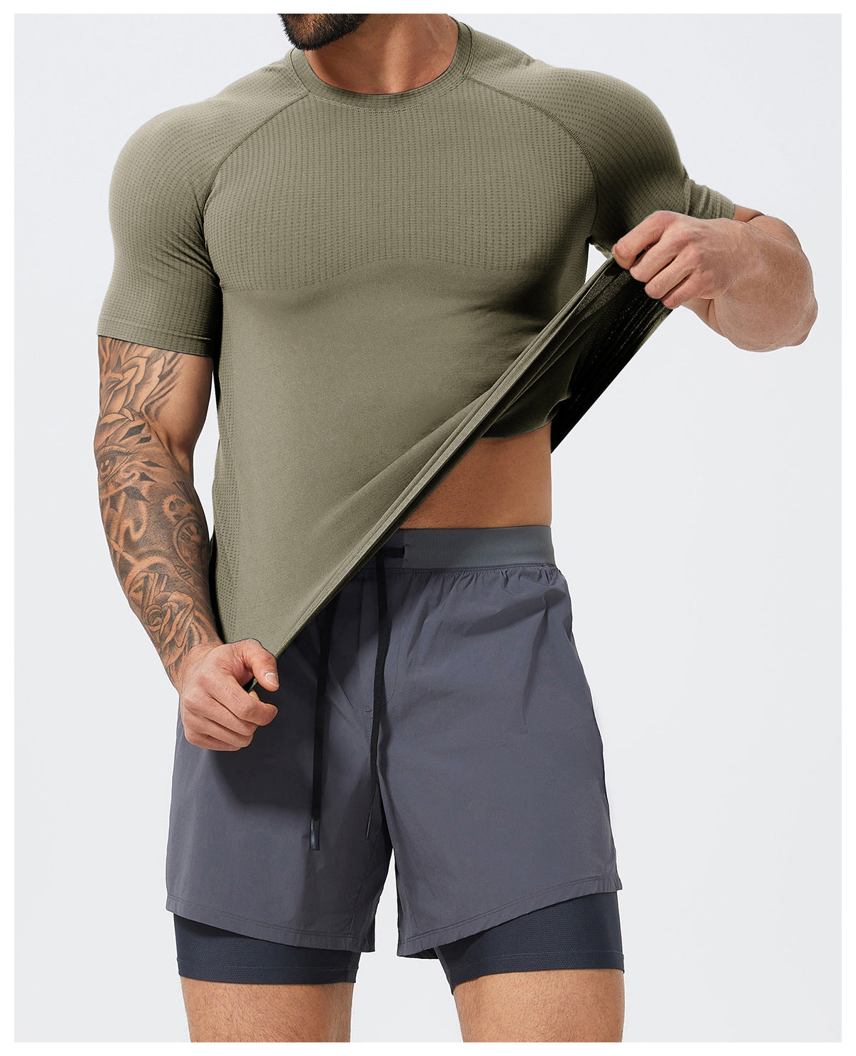 Men's Seamless Short Sleeve Muscle Fit Workout T-Shirt-thumbmail-29