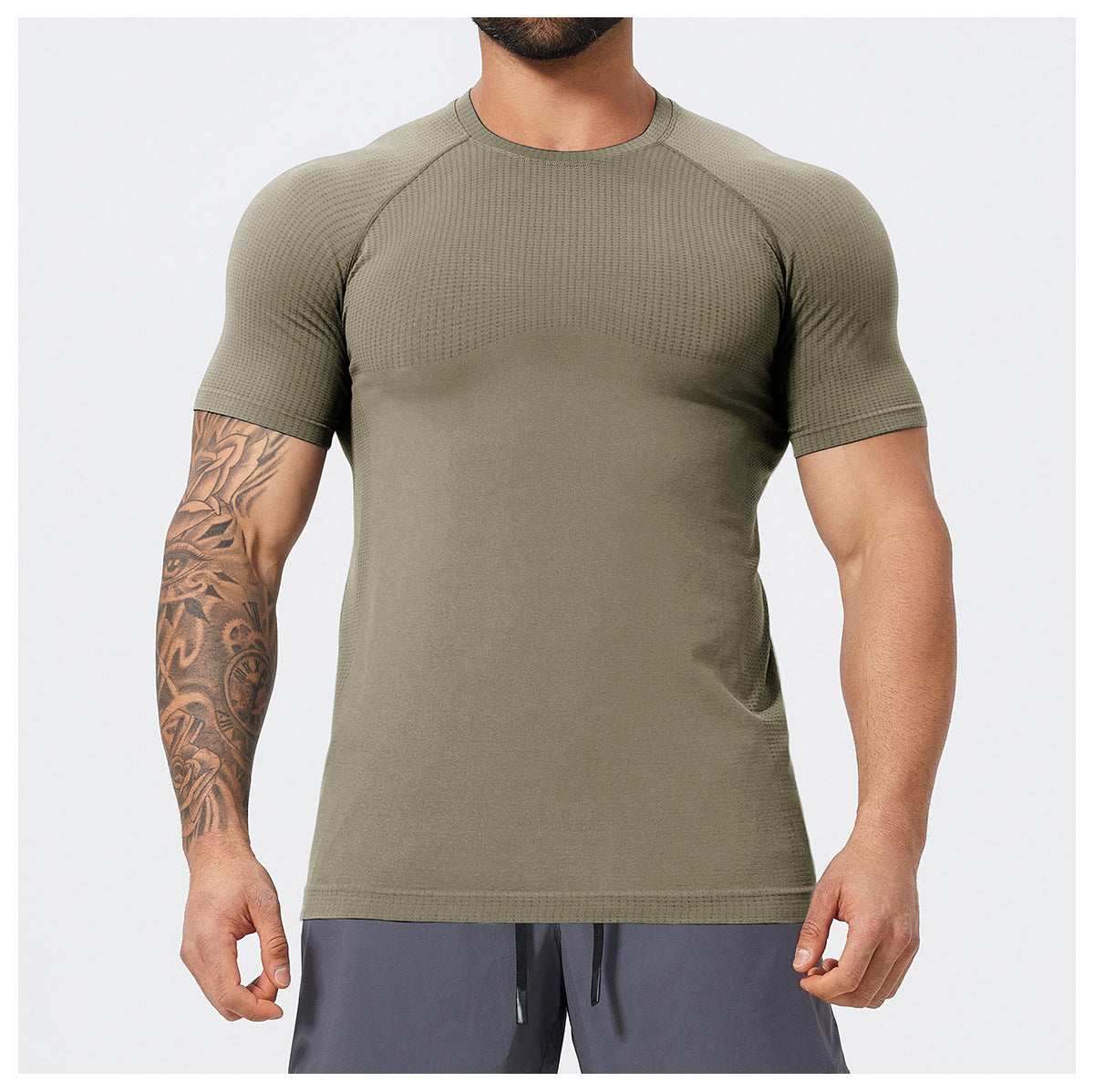 Men's Seamless Short Sleeve Muscle Fit Workout T-Shirt-thumbmail-30