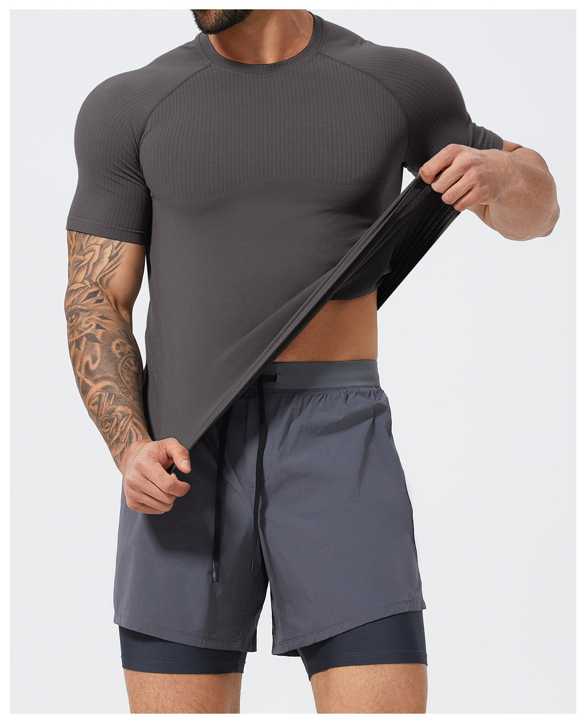 Men's Seamless Short Sleeve Muscle Fit Workout T-Shirt-thumbmail-34