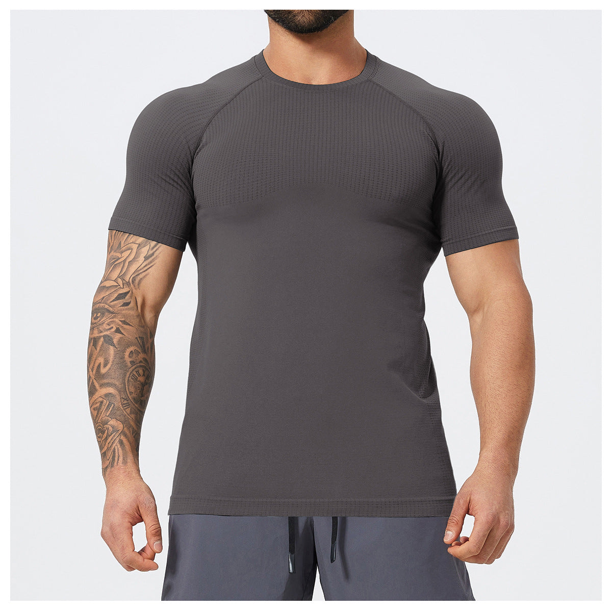 Men's Seamless Short Sleeve Muscle Fit Workout T-Shirt-thumbmail-35