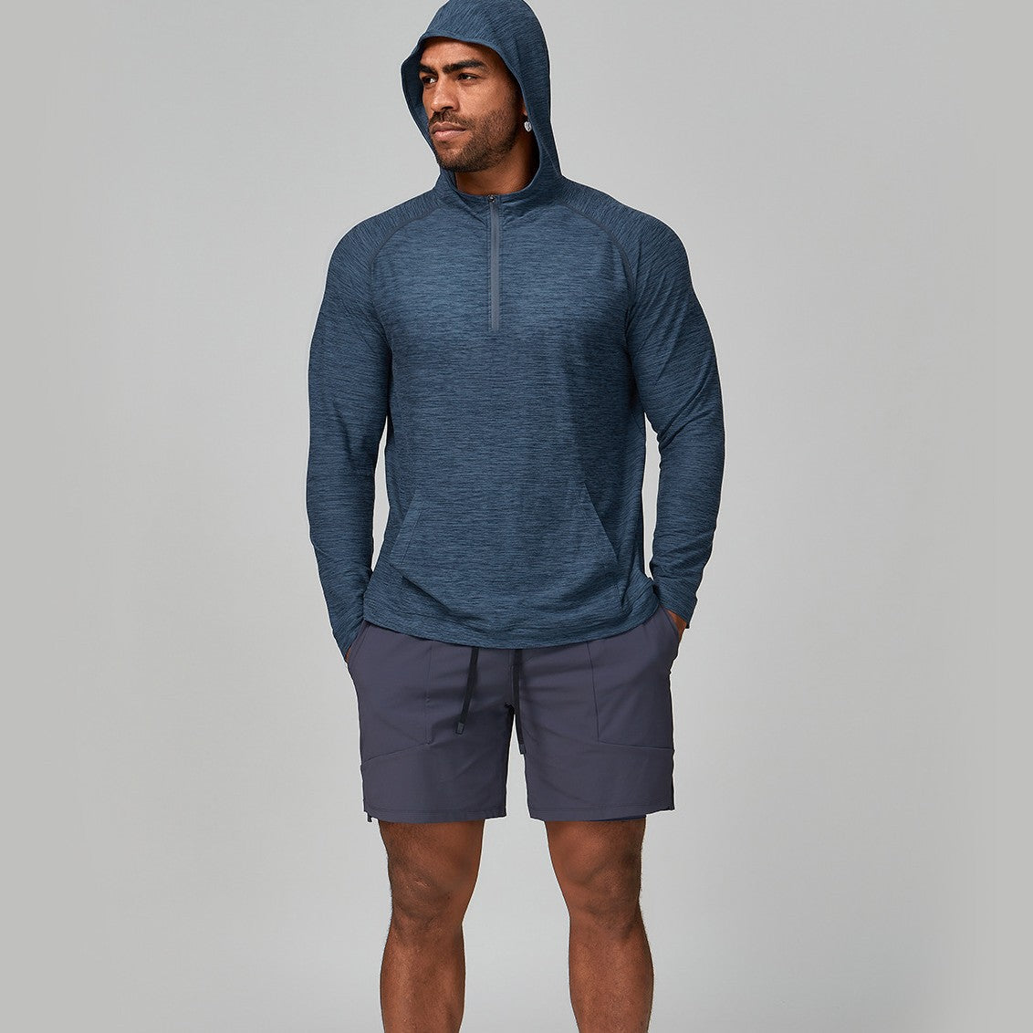 Men's Quarter Zip Hooded Long Sleeve Performance Shirt-thumbmail-2