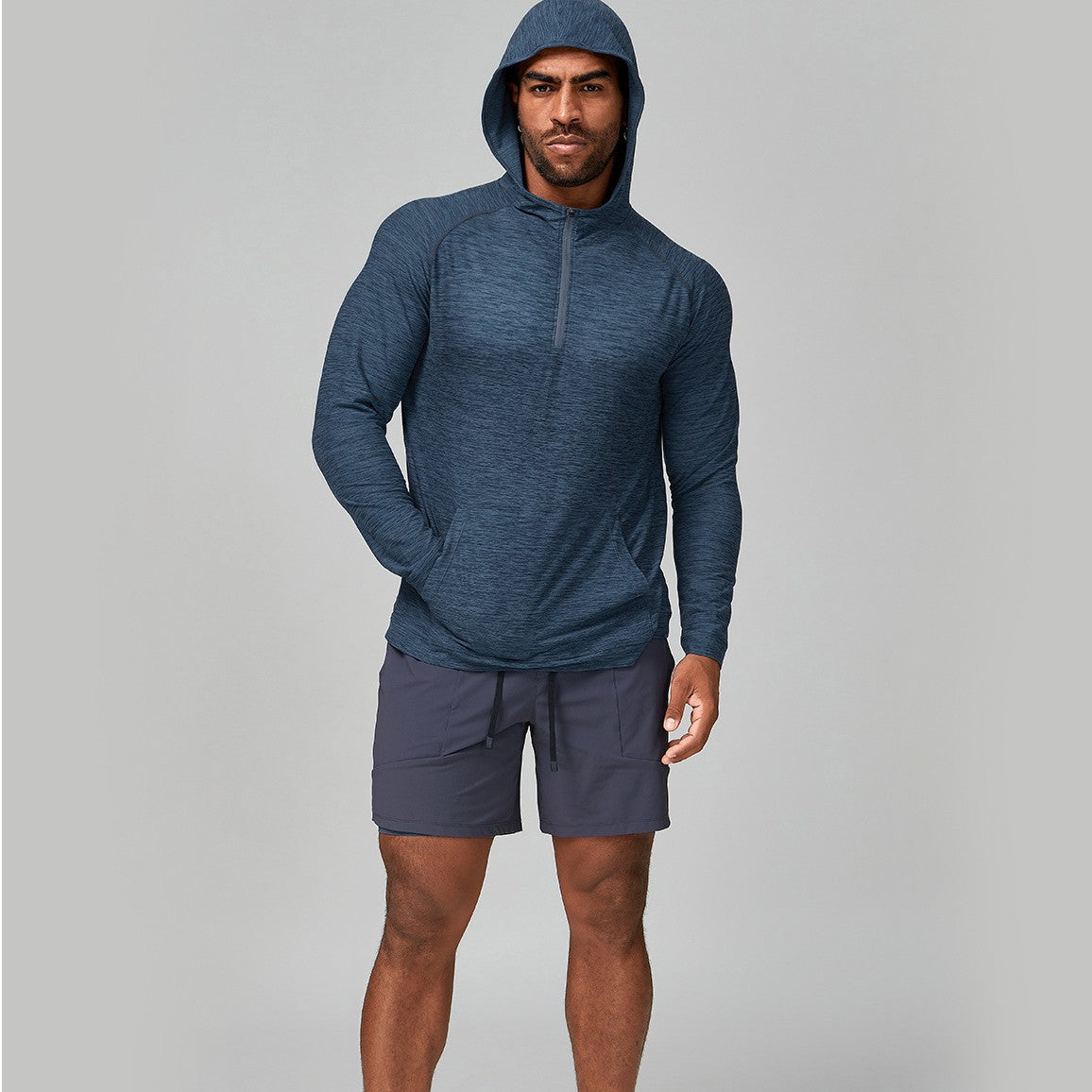 Men's Quarter Zip Hooded Long Sleeve Performance Shirt-thumbmail-3