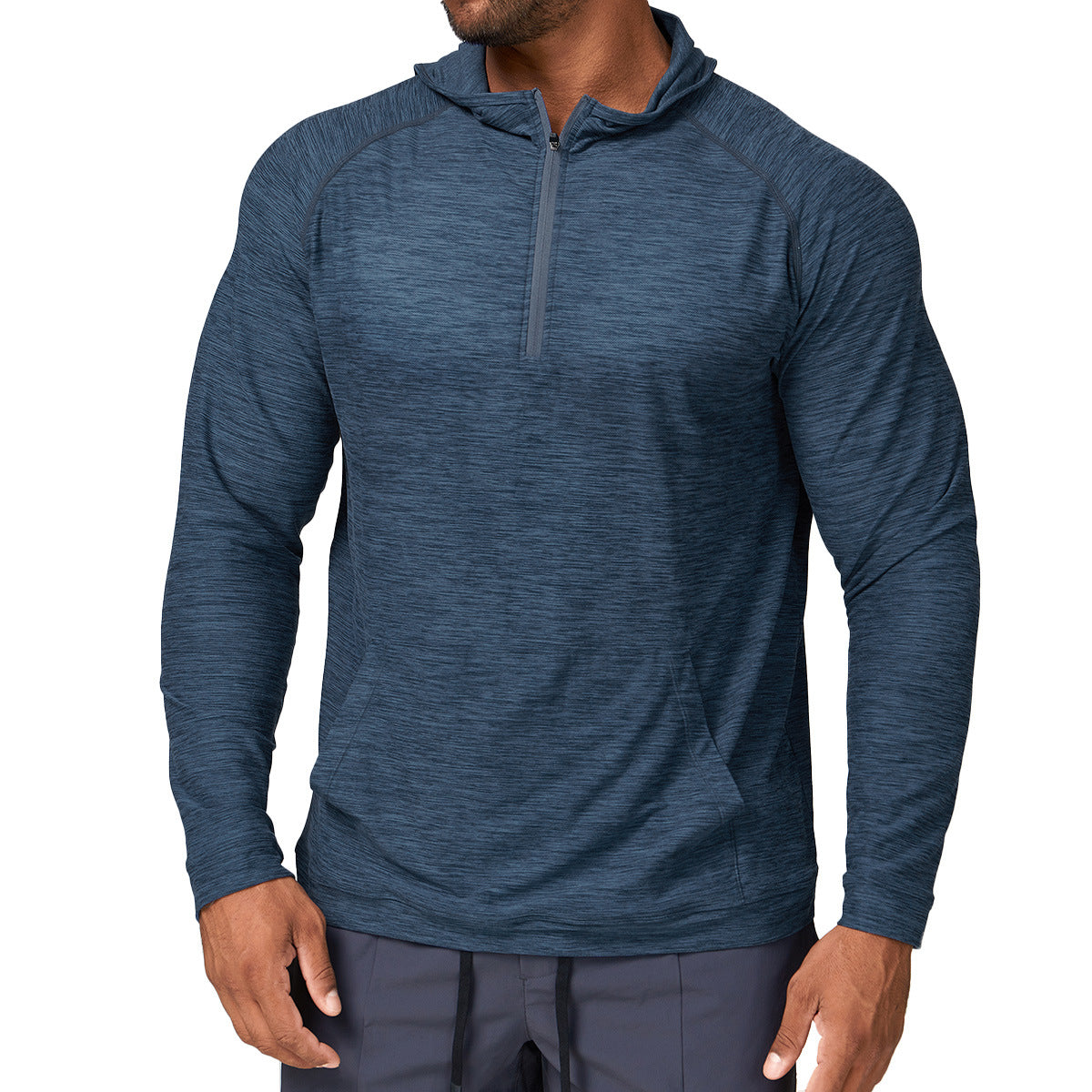 Men's Quarter Zip Hooded Long Sleeve Performance Shirt-thumbmail-7