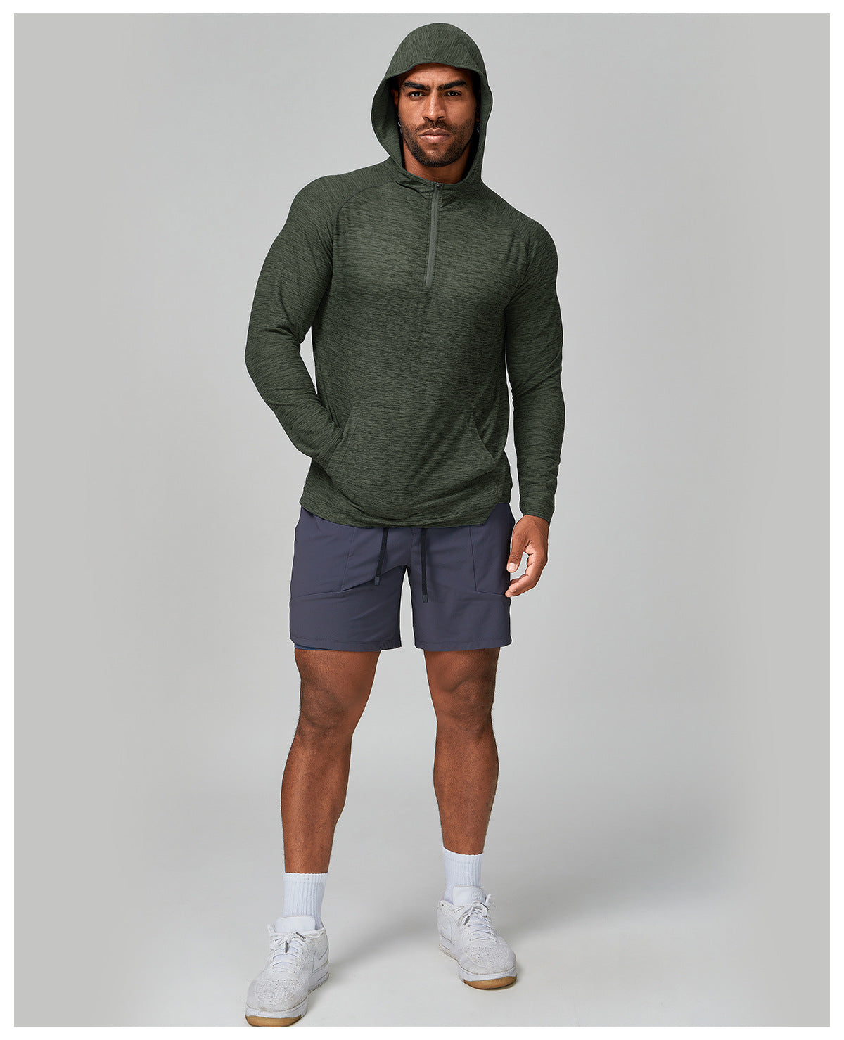 Men's Quarter Zip Hooded Long Sleeve Performance Shirt-thumbmail-8